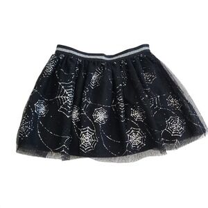 Girl's size 6X Halloween Black Silver Glitter Spider Web Tutu Skirt